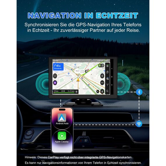 Carplay Display, 9" Apple Carplay, Android Auto Display mit 1080P HD Rückfahrkamera & Frontkamera, GPS-Navigation, Premium-Sound, Sprachsteuerung, Mirror Link, FM, AUX, Einfacher Einbau