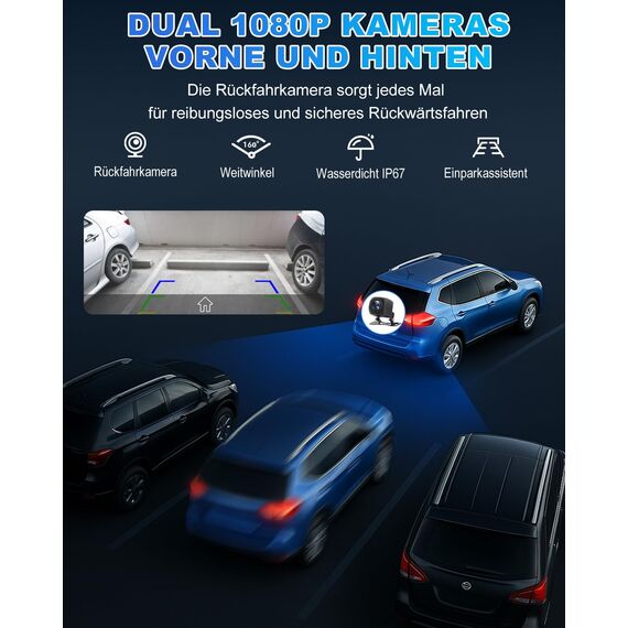Carplay Display, 8.88" Apple Carplay, Android Auto Display mit 1080P HD Rückfahrkamera & Frontkamera, GPS-Navigation, Premium-Sound, Sprachsteuerung, Mirror Link, FM, AUX, Einfacher Einbau