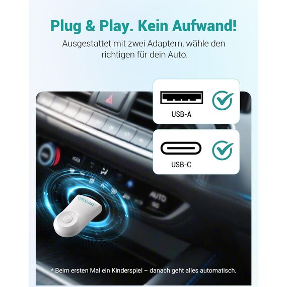 2025 Verbesserter 2-in-1 Wireless CarPlay & Android Auto Adapter, OTTOCAST MINI Kabelloser CarPlay Adapter für iOS 10+ & Android 11+, Wandelt kabelgebundenes CarPlay in Wireless um (Weiß)