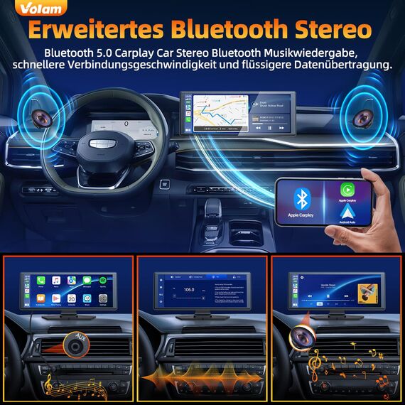 Volam 9.26 Zoll CarPlay Bildschirm,Tragbares Autoradios kompatibel mit Apple CarPlay&Android Auto,Car Play IPS Touch Screen,Carplay Display mit siri/GOO-gle,GPS Navigation,Blue-Tooth,Mirror Link