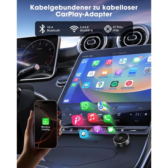 dralud 2025 Wireless CarPlay Adapter for iPhone, Converts Factory Wired to Wireless CarPlay Dongle for Cars from 2016 and iOS 10+, Plug and Play, No Latency