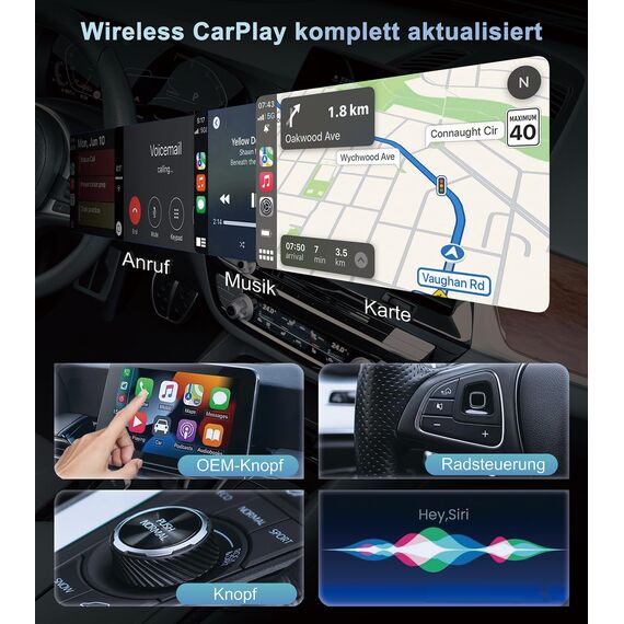 CarPlay Wireless Adapter, Compatible with CarPlay+Android Auto, Plug und Play, Mini Stable Wireless CarPlay Adapter, Compatible Apple iOS 10+ and Vehicles Produced After 2016 with Wired Car Play.