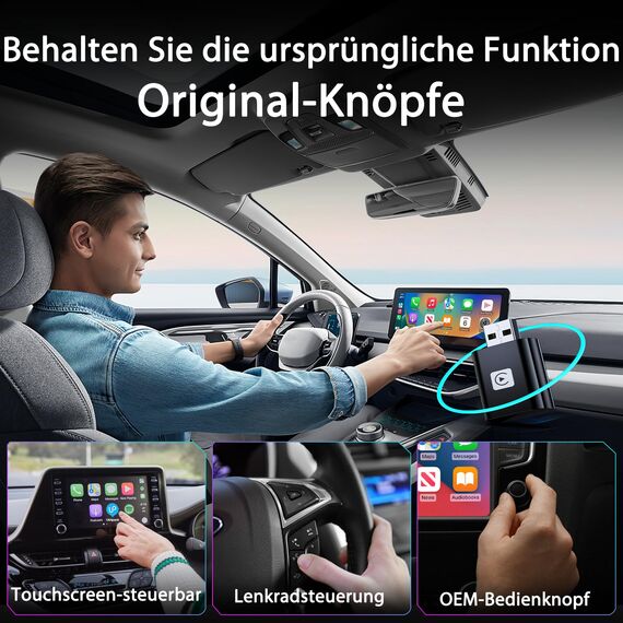 Mini Wireless CarPlay Adapter for Apple, 2025 Upgrade CarPlay Dongle Konvertiert Kabelgebunden zu Kabellos for iPhone, USB C/A Plug and Playfür only für iOS 10+