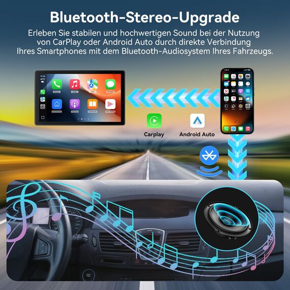 Carpeer 9 Zoll CarPlay & Android Auto Display Digital Receiver mit 4K Frontkamera + 1080P Rückfahrkamera, Kabelloses Carplay Bildschirm mit AUX/FM, Bluetooth, GPS, Siri, Mirror Link 64G TF