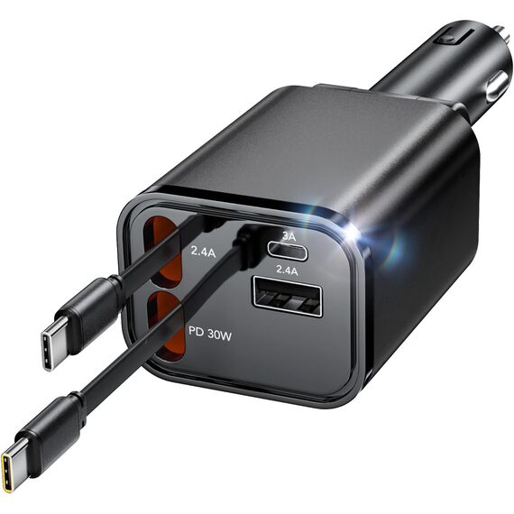Aimtel 4 in 1 Zigarettenanzünder USB C 69W Auto Ladegerät, Kfz Ladegerät für Camping Wohnmobil Ladegerät Auto, Car Charger mit Einziehbarem Kabel,12V/24V USB Adapter Auto Kompatibel mit iPhone/Samsung