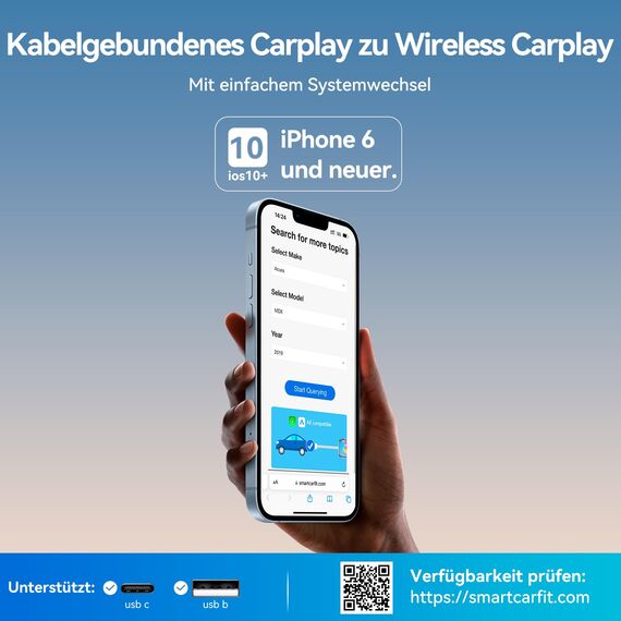 KUKIHO CarPlay Wireless Adapter 2025 – Kabellos-Upgrade für iPhone, Wandelt kabelgebundenes CarPlay in drahtlos um, USB-A/C Plug & Play, Kompatibel mit iOS 10+ & Fahrzeugen mit Apple CarPlay