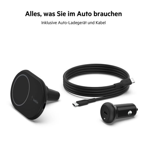 Belkin BoostCharge drahtloser magnetischer Kfz-Telefon-Halter, Kfz ladegerät compatibel mit MagSafe-fähigem iPhone 17, Air, 16, 15, 14, 13, 12, Pixelsnap (inkl. Kabel und Ladegerät)