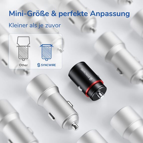 Syncwire 60W Zigarettenanzünder USB C & USB Auto Adapter [PD 3.0 & QC 3.0] Super Mini Ganzmetall KFZ Ladegerät USBC Kompatibel mit iPhone, Samsung, Huawei, Xiaomi, Google Pixel - Schwarz