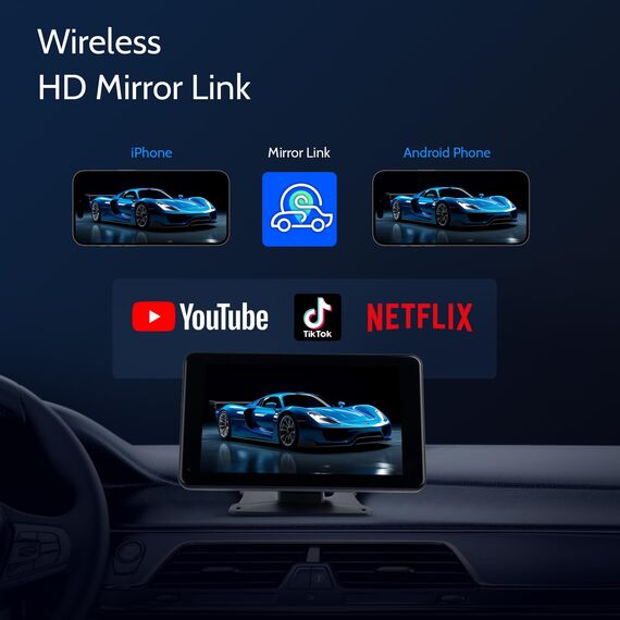 Haudio Carplay Display,für Wireless Carplay und Android Auto,HD Touchscreen Tragbarer CarPlay Bildschirm mit 1080P Rückfahrkamera|IPS Touchscreen|Bluetooth|Mirror Link|FM|AUX (7 Zoll)