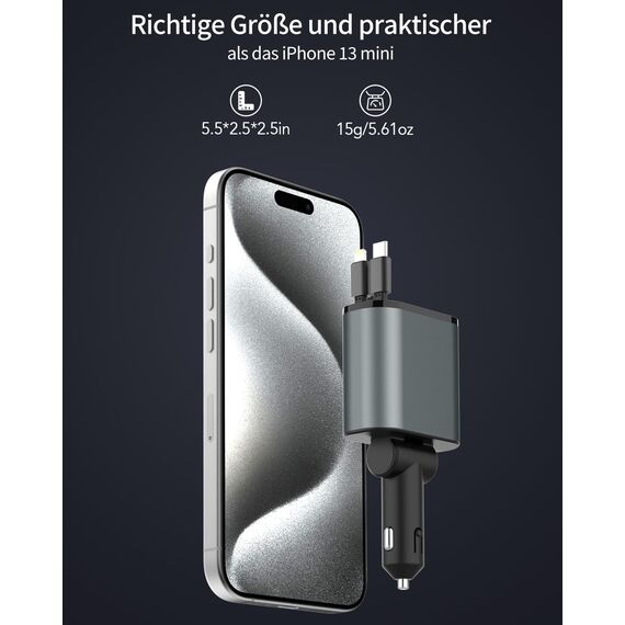 Aimtel 4 in 1 Zigarettenanzünder USB C 69W Auto Ladegerät, Kfz Ladegerät für Camping Wohnmobil Ladegerät Auto, Car Charger mit Einziehbarem Kabel,12V/24V USB Adapter Auto Kompatibel mit iPhone/Samsung