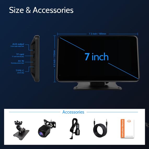 Haudio Carplay Display,für Wireless Carplay und Android Auto,HD Touchscreen Tragbarer CarPlay Bildschirm mit 1080P Rückfahrkamera|IPS Touchscreen|Bluetooth|Mirror Link|FM|AUX (7 Zoll)