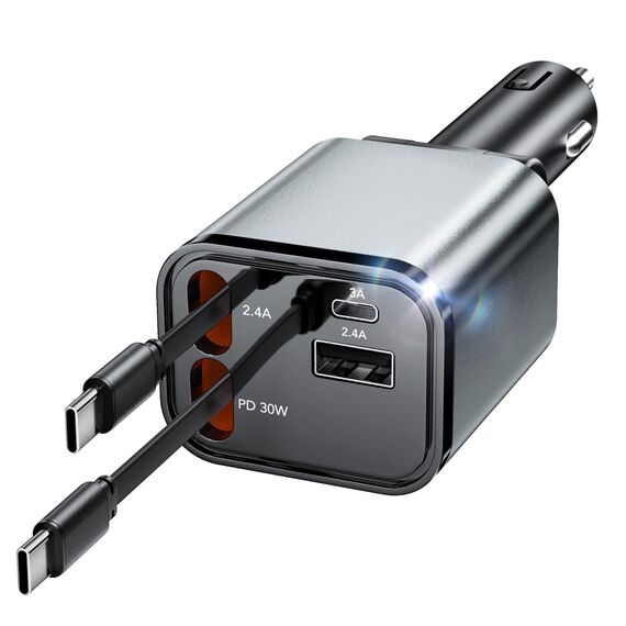 Aimtel 4 in 1 Zigarettenanzünder USB C 69W Auto Ladegerät, Kfz Ladegerät für Camping Wohnmobil Ladegerät Auto, Car Charger mit Einziehbarem Kabel,12V/24V USB Adapter Auto Kompatibel mit iPhone/Samsung