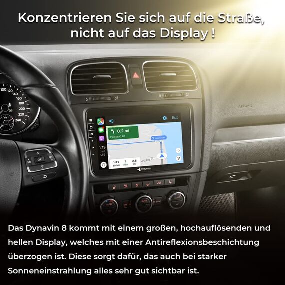 DYNAVIN Android Autoradio Navi Ersatz für VW Passat Golf Polo Tiguan, 8 Zoll Radio mit DAB+; Kompatibel mit Wireless Carplay und Android Auto: D8-V8 Flex