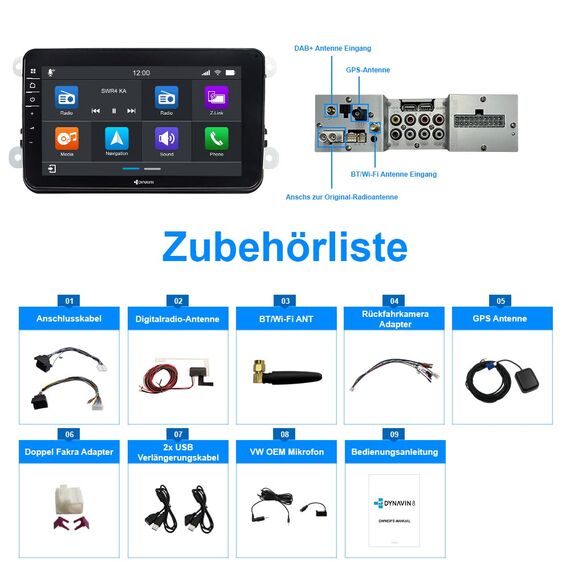 DYNAVIN Android Autoradio Navi Ersatz für VW Passat Golf Polo Tiguan, 8 Zoll Radio mit DAB+; Kompatibel mit Wireless Carplay und Android Auto: D8-V8 Flex