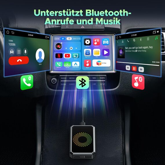 LAMTTO Wireless CarPlay AI-Box Adapter für Auto Streaming Netflix YouTube TikTok auf Autobildschirm Kompatibel mit OEM Wired CarPlay Autos und Touchscreen (2016-2020)