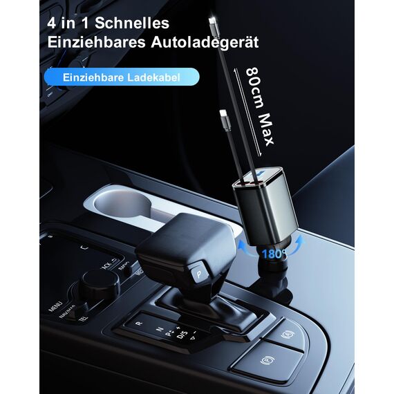 Aimtel 4 in 1 Zigarettenanzünder USB C 69W Auto Ladegerät, Kfz Ladegerät für Camping Wohnmobil Ladegerät Auto, Car Charger mit Einziehbarem Kabel,12V/24V USB Adapter Auto Kompatibel mit iPhone/Samsung