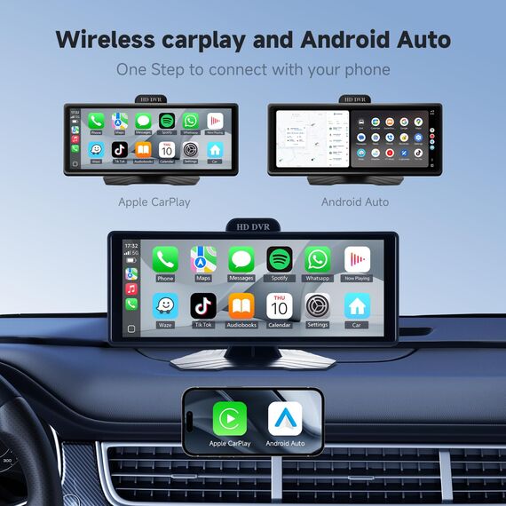 Haudio Carplay Display,für Wireless Carplay und Android Auto,HD Touchscreen Tragbarer CarPlay Bildschirm mit 1080P Rückfahrkamera|IPS Touchscreen|Bluetooth|Mirror Link|FM|AUX (10.26 Zoll)