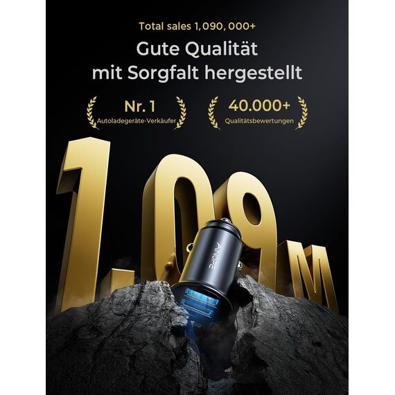 AINOPE 24W Zigarettenanzünder USB, [Mini Metall] 12V USB Adapter Auto Ladegerät, 4.8A Car Charger Steckdose Auto Handy Ladegerät für iPhone 17 Air, Galaxy S25, iPad Pro, Huawei, Xiaomi und mehr