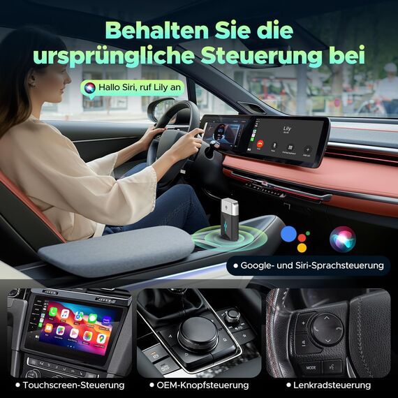 LAMTTO Android Auto & CarPlay Wireless Adapter, Upgrade 2 in 1 von kabelgebunden auf Wireless Adapter Plug & Play, Mini & Stabil Type-C/USB iOS 10+ 5.8GHz Wi-Fi
