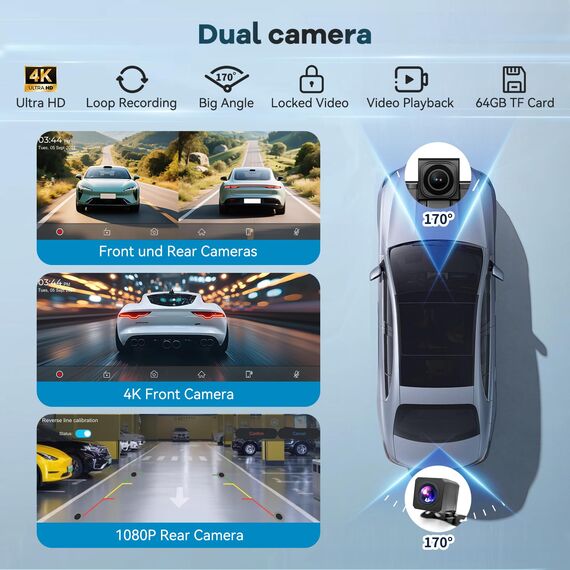 11 Zoll für Apple Carplay Display & Android Auto Display: Car Play Display mit GPS Navigation 4K Dashcam Rückfahrkamera Bluetooth Siri Sprachsteuerung IPS Touchscreen Mirror Link AUX FM 64G TF