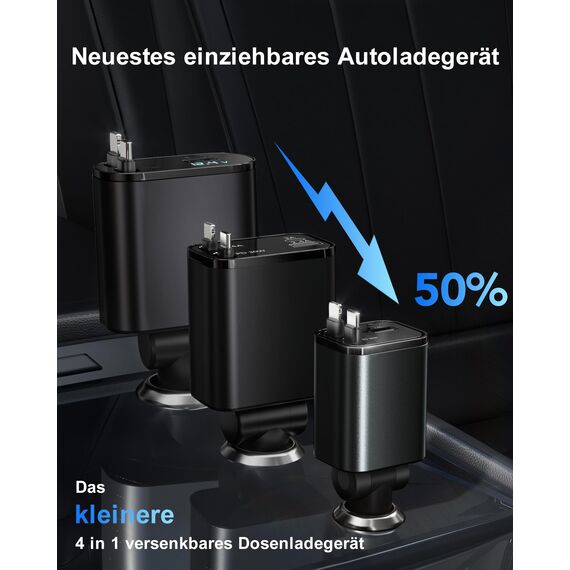 Aimtel 4 in 1 Zigarettenanzünder USB C 69W Auto Ladegerät, Kfz Ladegerät für Camping Wohnmobil Ladegerät Auto, Car Charger mit Einziehbarem Kabel,12V/24V USB Adapter Auto Kompatibel mit iPhone/Samsung