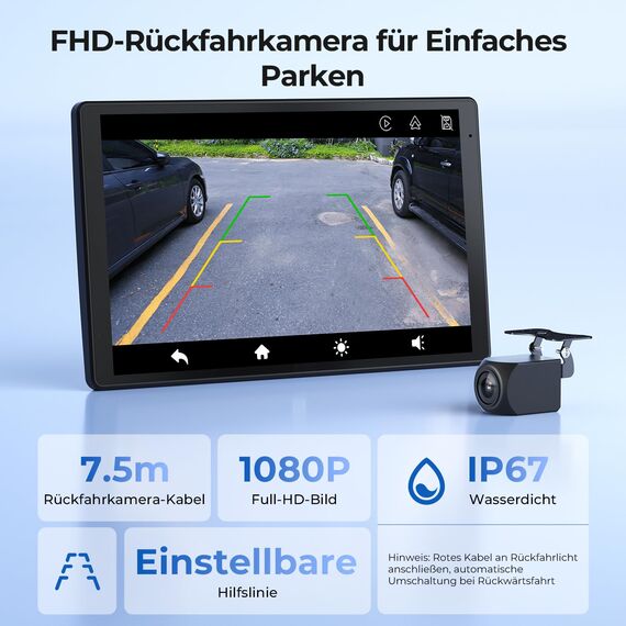 8'' Tragbares Carplay Display für Apple CarPlay & Android Auto, 1440x900 HD Display, Magnetische Halterung, OTA-Updates, Rückfahrkamera, Bluetooth, Sprachsteuerung, GPS-Navigation