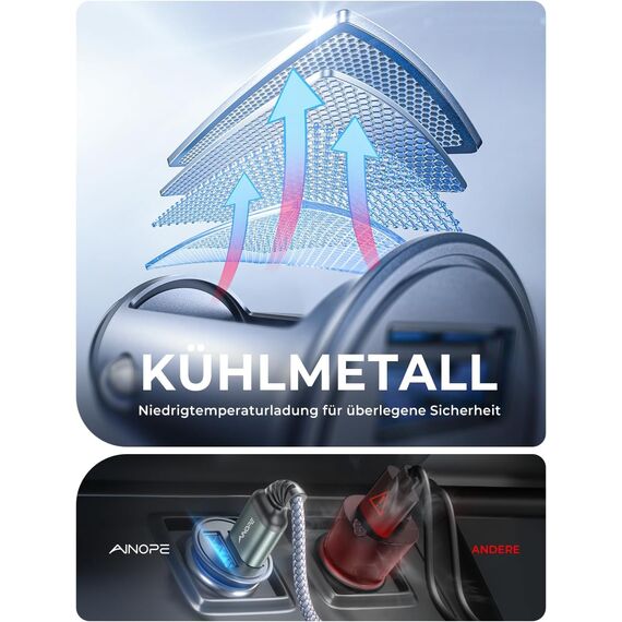 AINOPE 24W Zigarettenanzünder USB, [Mini Metall] 12V USB Adapter Auto Ladegerät, 4.8A Car Charger Steckdose Auto Handy Ladegerät für iPhone 17 Air, Galaxy S25, iPad Pro, Huawei, Xiaomi und mehr