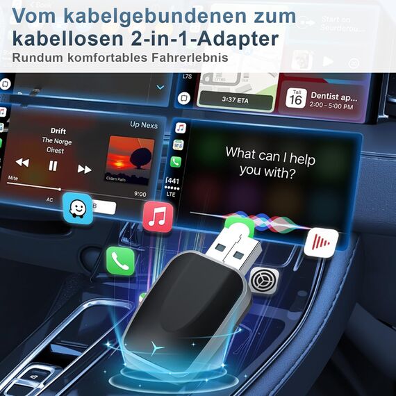 CarPlay Wireless 2 in 1 SOARFLY Adapter - Android Auto, Konvertiert Kabel in Kabellos Plug Play USB C/A, 5,8 GHz WiFi Bluetooth 5.3, kompatibel iOS 10+ Android 11+ (2025) (K5)