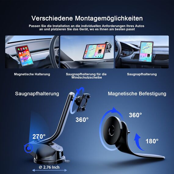 Avylet 8'' Tragbares Carplay Display für Apple CarPlay & Android Auto, 1440x900 Touch Bildschirm, Magnetische Halterung, OTA-Updates, 1080P Rückfahrkamera, Bluetooth, Sprachsteuerung, GPS-Navigation