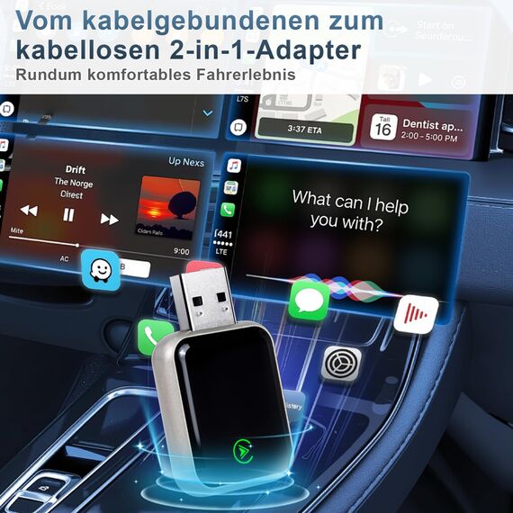 CarPlay Wireless 2 in 1 SOARFLY Adapter - Android Auto, Konvertiert Kabel in Kabellos Plug Play USB C/A, 5,8 GHz WiFi Bluetooth 5.3, kompatibel iOS 10+ Android 11+ (2025) (K7)