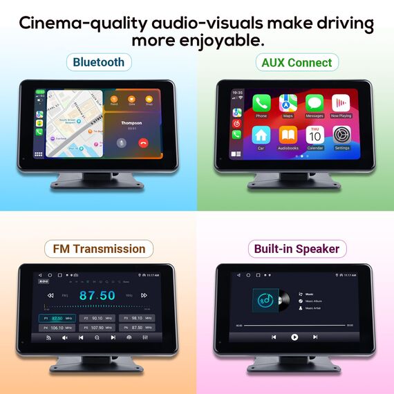 Haudio Carplay Display,für Wireless Carplay und Android Auto,HD Touchscreen Tragbarer CarPlay Bildschirm mit 1080P Rückfahrkamera|IPS Touchscreen|Bluetooth|Mirror Link|FM|AUX (7 Zoll)