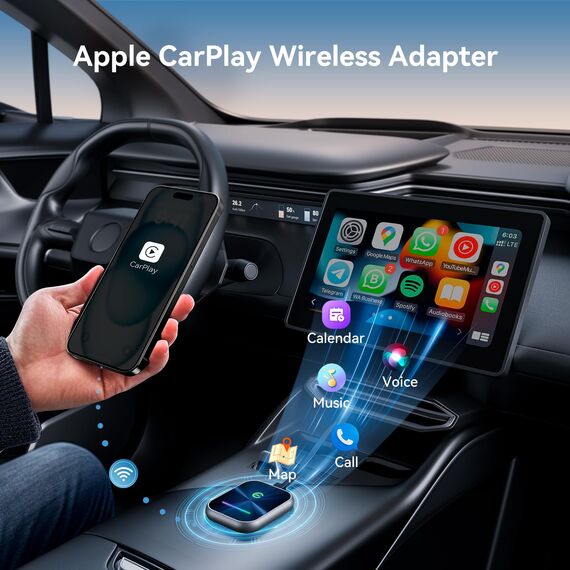 KUKIHO CarPlay Wireless Adapter 2025 – Kabellos-Upgrade für iPhone, Wandelt kabelgebundenes CarPlay in drahtlos um, USB-A/C Plug & Play, Kompatibel mit iOS 10+ & Fahrzeugen mit Apple CarPlay