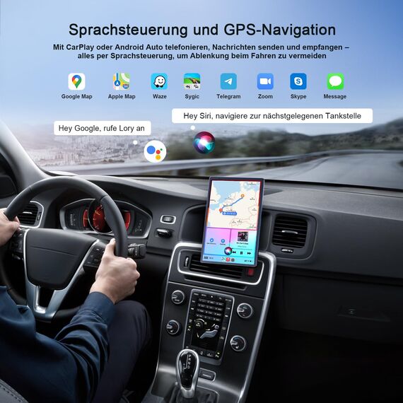 Avylet 8'' Tragbares Carplay Display für Apple CarPlay & Android Auto, 1440x900 Touch Bildschirm, Magnetische Halterung, OTA-Updates, 1080P Rückfahrkamera, Bluetooth, Sprachsteuerung, GPS-Navigation