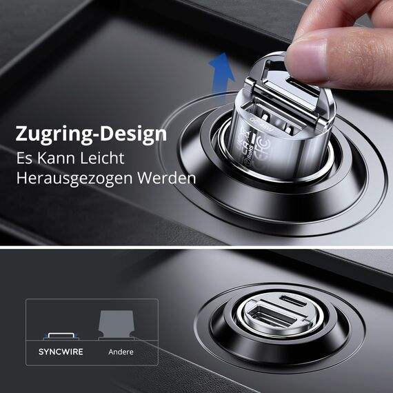 SYNCWIRE 90W Zigarettenanzünder USB C & USB Auto Adapter [PD 45W & QC 45W] Super Mini Ganzmetall KFZ Ladegerät USBC Schnellladung Kompatibel mit iPhone 17 16 15 14 13 Pro Max, Google Pixel, Samsung