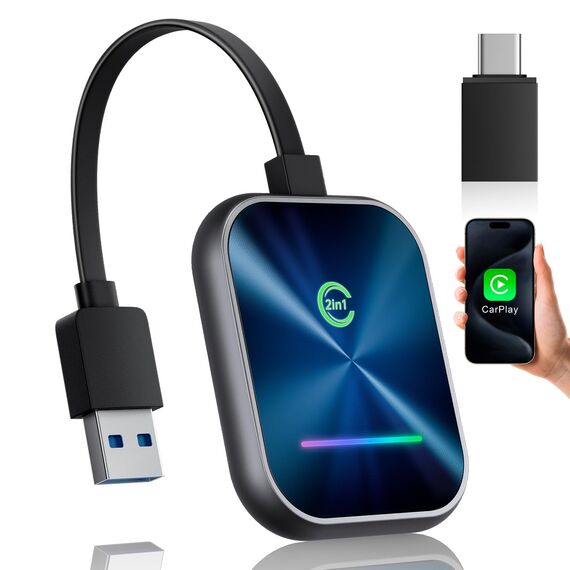 KUKIHO CarPlay Wireless Adapter 2025 – Kabellos-Upgrade für iPhone, Wandelt kabelgebundenes CarPlay in drahtlos um, USB-A/C Plug & Play, Kompatibel mit iOS 10+ & Fahrzeugen mit Apple CarPlay