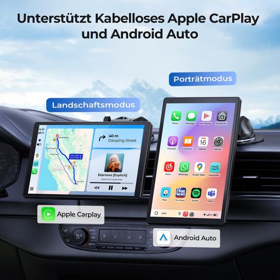 8'' Tragbares Carplay Display für Apple CarPlay & Android Auto, 1440x900 HD Display, Magnetische Halterung, OTA-Updates, Rückfahrkamera, Bluetooth, Sprachsteuerung, GPS-Navigation