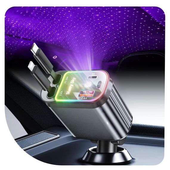 Aimtel Verbessertes Starlight Einziehbares Auto 69W Ladegerät Zigarettenanzünder USB Adapter KFZ USB C Zigarettenanzünder Kompatibel mit iPhone17/17 Pro Max/16/15/14/AirPods/Galaxy S25/Google Pixel 9