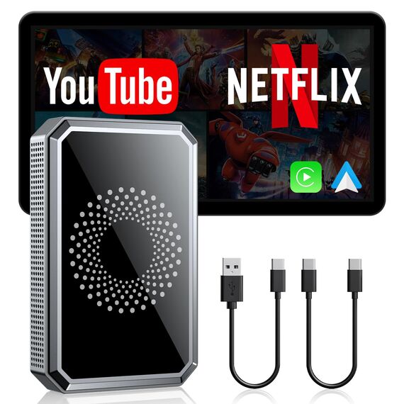 LAMTTO Wireless CarPlay AI-Box Adapter für Auto Streaming Netflix YouTube TikTok auf Autobildschirm Kompatibel mit OEM Wired CarPlay Autos und Touchscreen (2016-2020)