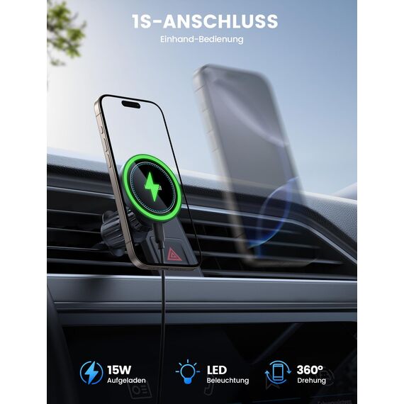 Lamicall 15W für MagSafe Autohalterung mit Ladefunktion - [TOP Schnelles Laden] Handyhalterung Auto für MagSafe Ladegerät Auto Lüftung, Wireless KFZ Handyhalter Magnet für iPhone 17/16/15/14/13/12
