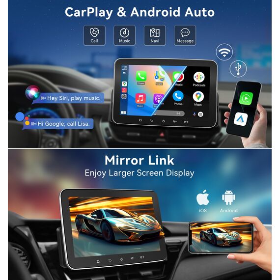 PORMIDO Autoradio mit Bildschirm DAB+, 7 Zoll 1 Din Android 13 Apple CarPlay Android Auto Touch Screen Display, Wireless Car Play Radio mit Bluetooth WiFi Navi MirrorLink FM RDS GPS SWC USB EQ