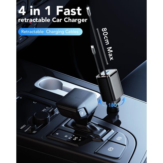 Aimtel 4 in 1 Zigarettenanzünder USB C 69W Auto Ladegerät, Kfz Ladegerät für Camping Wohnmobil Ladegerät Auto, Car Charger mit Einziehbarem Kabel,12V/24V USB Adapter Auto Kompatibel mit iPhone/Samsung