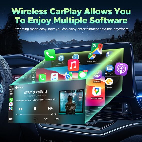 LAMTTO Android Auto & CarPlay Wireless Adapter, Upgrade 2 in 1 von kabelgebunden auf Wireless Adapter Plug & Play, Mini & Stabil Type-C/USB iOS 10+ 5.8GHz Wi-Fi