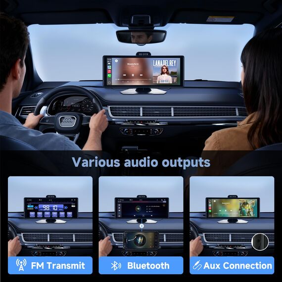 Haudio Carplay Display,für Wireless Carplay und Android Auto,HD Touchscreen Tragbarer CarPlay Bildschirm mit 1080P Rückfahrkamera|IPS Touchscreen|Bluetooth|Mirror Link|FM|AUX (10.26 Zoll)