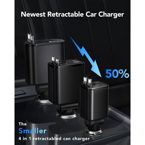 Aimtel 4 in 1 Zigarettenanzünder USB C 69W Auto Ladegerät, Kfz Ladegerät für Camping Wohnmobil Ladegerät Auto, Car Charger mit Einziehbarem Kabel,12V/24V USB Adapter Auto Kompatibel mit iPhone/Samsung