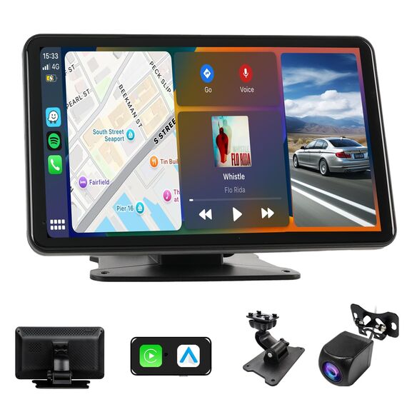 Haudio Carplay Display,für Wireless Carplay und Android Auto,HD Touchscreen Tragbarer CarPlay Bildschirm mit 1080P Rückfahrkamera|IPS Touchscreen|Bluetooth|Mirror Link|FM|AUX (7 Zoll)