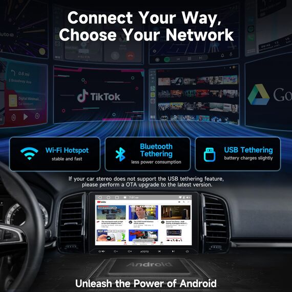 ATOTOZONE A5L 10.1 Zoll Android Doppel Din Radio, WiFi/Bluetooth/USB Tethering, Wireless CarPlay&Android Auto, 2G+32G Autoradio mit Bildschirm, Mirror Link, DSP/FM/AM/RDS/GPS, Sprachsteuerung