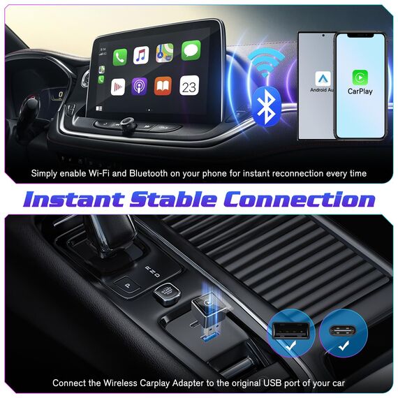 Mini Wireless CarPlay Adapter for Apple, 2026 Upgrade CarPlay Dongle Konvertiert Kabelgebunden zu Kabellos for iPhone, USB C/A Plug and Playfür only für iOS 10+