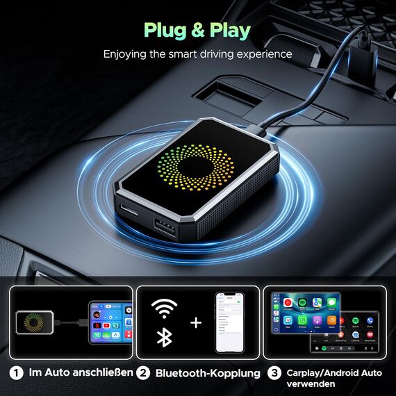 LAMTTO Wireless CarPlay AI-Box Adapter für Auto Streaming Netflix YouTube TikTok auf Autobildschirm Kompatibel mit OEM Wired CarPlay Autos und Touchscreen (2016-2020)