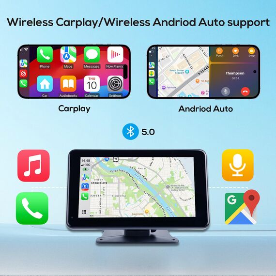 Haudio Carplay Display,für Wireless Carplay und Android Auto,HD Touchscreen Tragbarer CarPlay Bildschirm mit 1080P Rückfahrkamera|IPS Touchscreen|Bluetooth|Mirror Link|FM|AUX (7 Zoll)