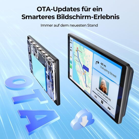 8'' Tragbares Carplay Display für Apple CarPlay & Android Auto, 1440x900 HD Display, Magnetische Halterung, OTA-Updates, Rückfahrkamera, Bluetooth, Sprachsteuerung, GPS-Navigation
